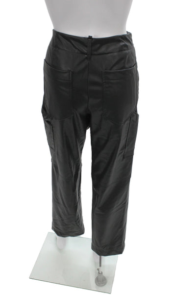 Zara Womens Cargo Faux Leather Pants Black Button Solid Fall Inseam 29 Size XS