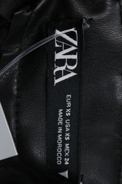 Zara Womens Cargo Faux Leather Pants Black Button Solid Fall Inseam 29 Size XS