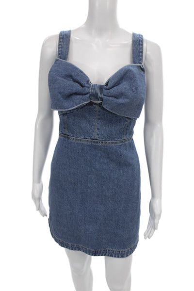 Self-Portrait Women Mini Sweetheart Bow Cotton Short Dress Zip Blue Size 8