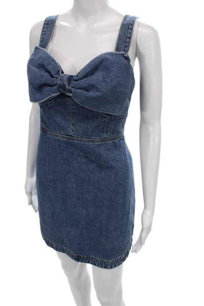Self-Portrait Women Mini Sweetheart Bow Cotton Short Dress Zip Blue Size 8
