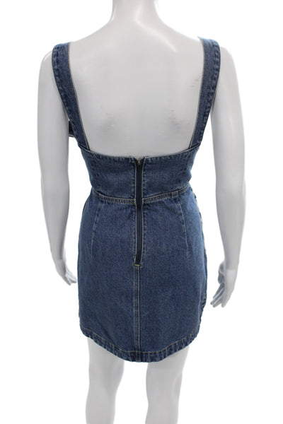 Self-Portrait Women Mini Sweetheart Bow Cotton Short Dress Zip Blue Size 8