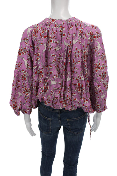 Rhode Womens Pink Floral Tunic Blouse 3/4 Sleeve Round Neck Viscose Size XS
