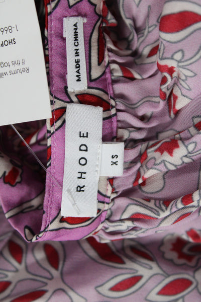 Rhode Womens Pink Floral Tunic Blouse 3/4 Sleeve Round Neck Viscose Size XS