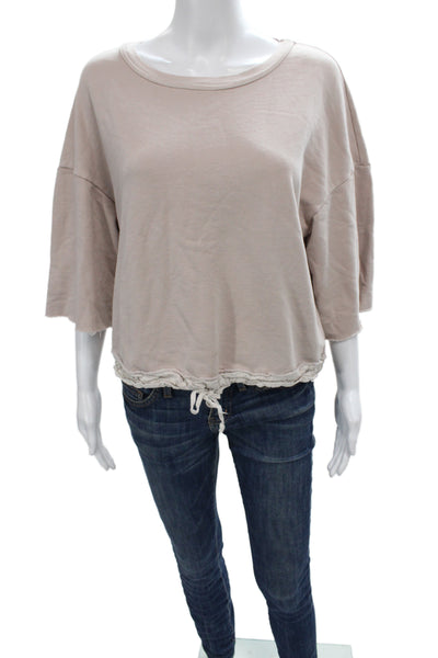 Stateside Womens Pullover Sweatshirt Beige 3/4 Sleeve Scoop Neck Cotton Size M
