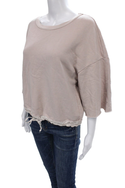 Stateside Womens Pullover Sweatshirt Beige 3/4 Sleeve Scoop Neck Cotton Size M