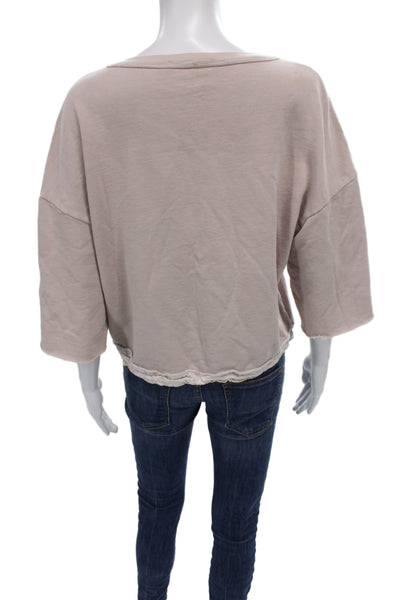 Stateside Womens Pullover Sweatshirt Beige 3/4 Sleeve Scoop Neck Cotton Size M