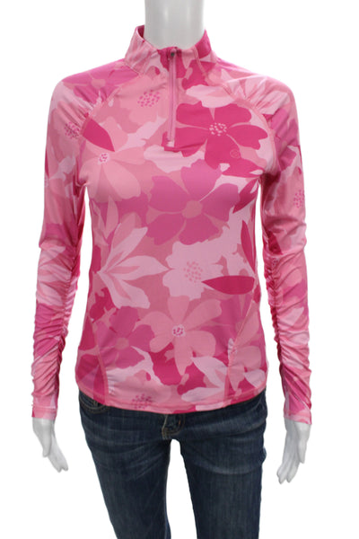 G/Fore Womens Floral Print Half Zip Long Sleeve Active Top Pink Multi Size XS
