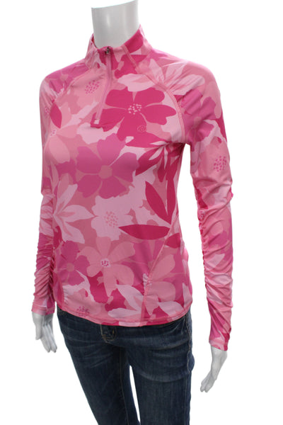 G/Fore Womens Floral Print Half Zip Long Sleeve Active Top Pink Multi Size XS