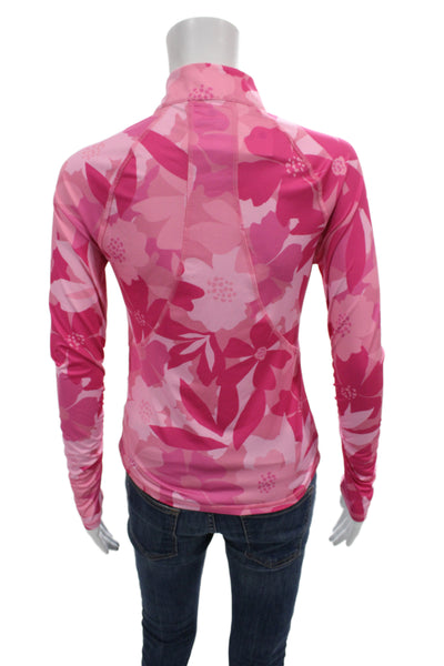G/Fore Womens Floral Print Half Zip Long Sleeve Active Top Pink Multi Size XS