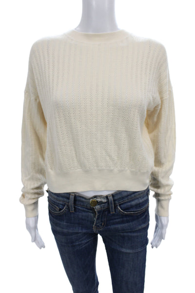 Theory Womens Ivory Striped Merino Wool Crewneck Pullover Sweater Petite Size S