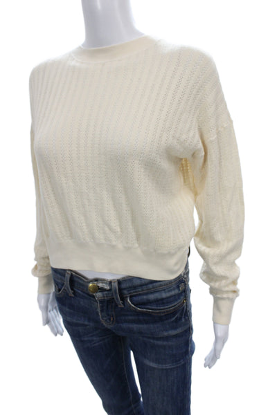 Theory Womens Ivory Striped Merino Wool Crewneck Pullover Sweater Petite Size S