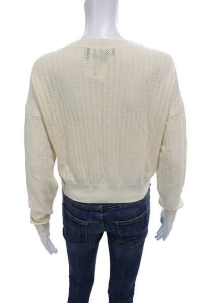 Theory Womens Ivory Striped Merino Wool Crewneck Pullover Sweater Petite Size S