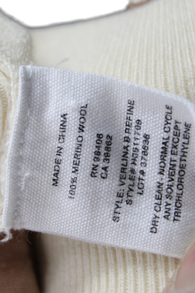 Theory Womens Ivory Striped Merino Wool Crewneck Pullover Sweater Petite Size S