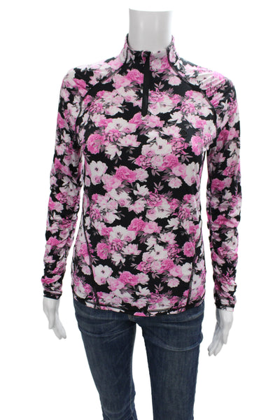 G/Fore Womens Floral Print Half Zip Long Sleeve Active Top Pink Black Size XS