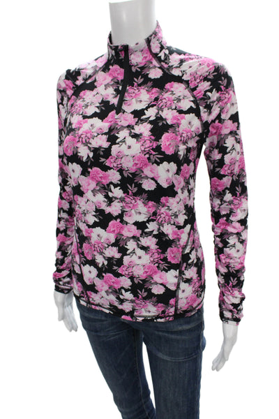 G/Fore Womens Floral Print Half Zip Long Sleeve Active Top Pink Black Size XS