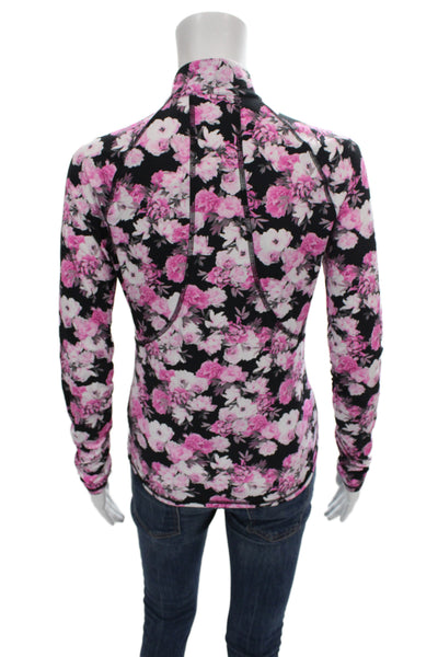 G/Fore Womens Floral Print Half Zip Long Sleeve Active Top Pink Black Size XS
