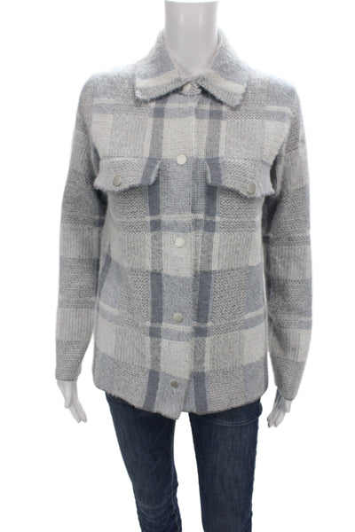 Rachel Zoe Womens Gray Plaid Basic Jacket Snap Closure Long Sleeve Size S