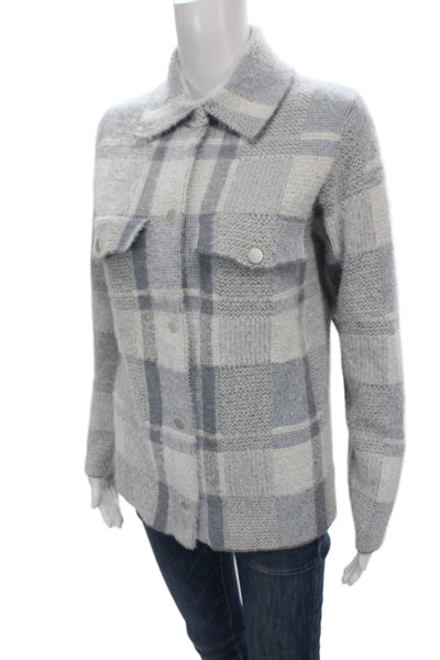 Rachel Zoe Womens Gray Plaid Basic Jacket Snap Closure Long Sleeve Size S