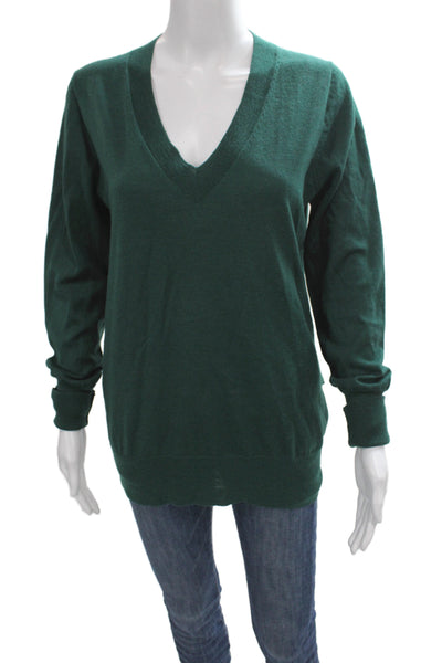 J Crew Womens Merino Wool V-Neck Pullover Sweater Green Size L