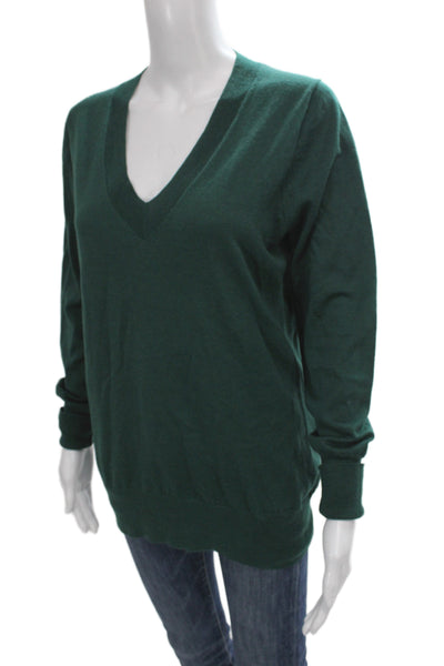 J Crew Womens Merino Wool V-Neck Pullover Sweater Green Size L