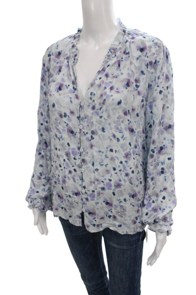 Cloth & Stone Womens Blue Floral V-Neck Rayon Blouse Button Long Sleeve Size XL