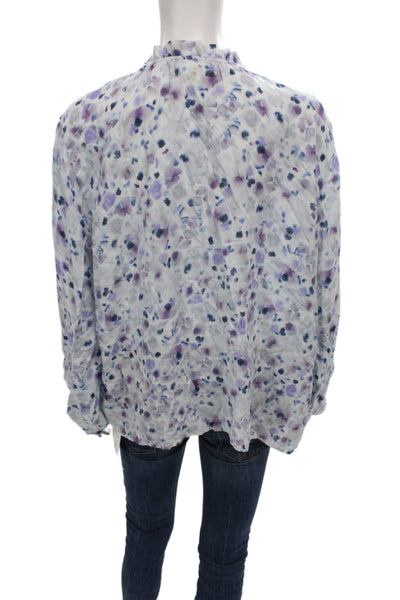 Cloth & Stone Womens Blue Floral V-Neck Rayon Blouse Button Long Sleeve Size XL