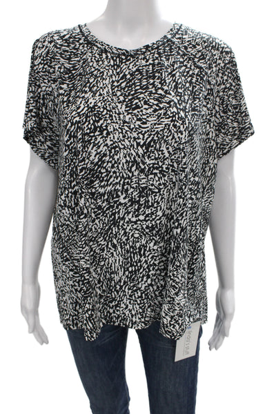 Athleta Womens Black Jersey T-Shirt Short Sleeve Crew Neck Geometric Size XL