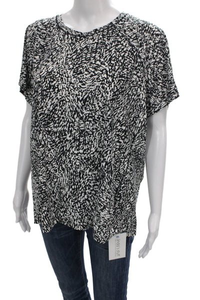 Athleta Womens Black Jersey T-Shirt Short Sleeve Crew Neck Geometric Size XL