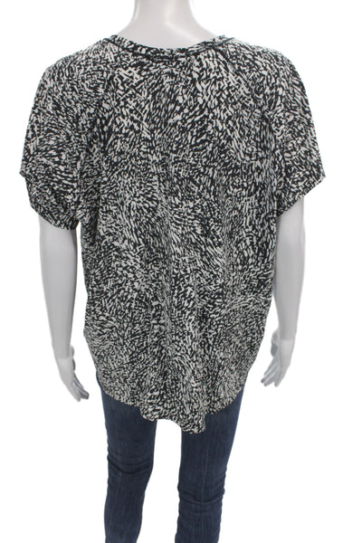 Athleta Womens Black Jersey T-Shirt Short Sleeve Crew Neck Geometric Size XL