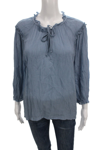 Amour Vert Womens Tunic Blouse Blue Cupro Round Neck 3/4 Sleeve Boho Size XL