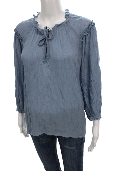Amour Vert Womens Tunic Blouse Blue Cupro Round Neck 3/4 Sleeve Boho Size XL