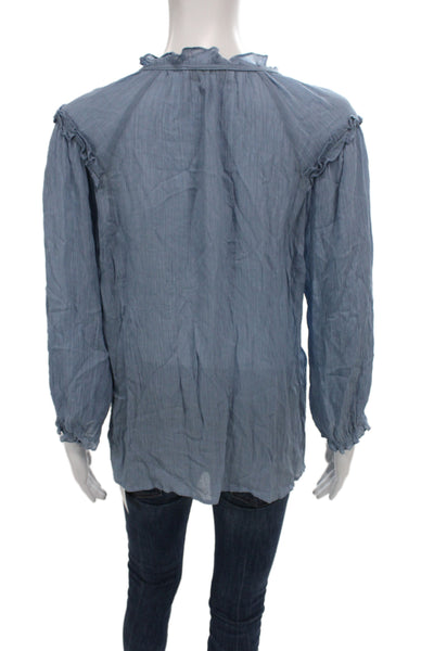 Amour Vert Womens Tunic Blouse Blue Cupro Round Neck 3/4 Sleeve Boho Size XL