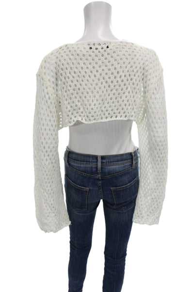 Cider Womens Boho Crochet Knit Boat Neck Long Sleeve Shrug White Size 1X