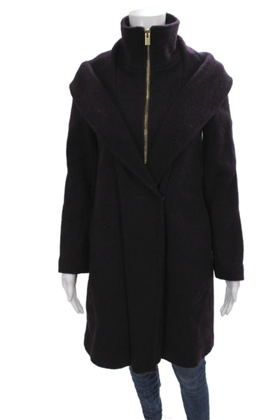 Club Monaco Womens Purple Wool Overcoat Zip Long Sleeve Petite Size S