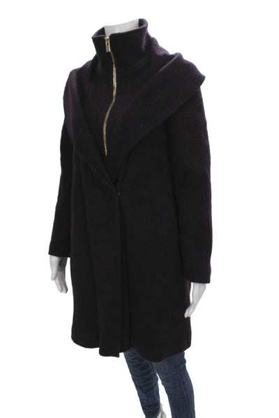 Club Monaco Womens Purple Wool Overcoat Zip Long Sleeve Petite Size S