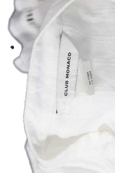 Club Monaco Women Basic V-Neck Cotton Blouse 3/4 Sleeve White Button Size S