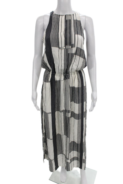 Club Monaco Women Maxi Dress Black Silk High Neck Sleeveless Striped Size 0