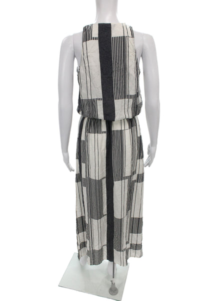 Club Monaco Women Maxi Dress Black Silk High Neck Sleeveless Striped Size 0
