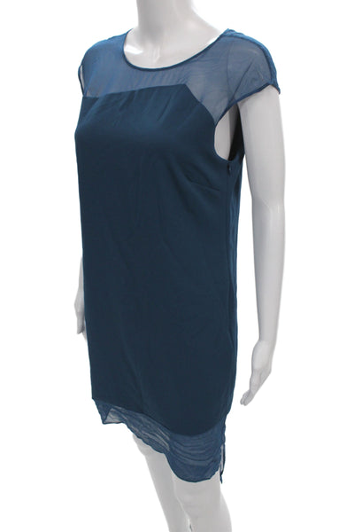 Parker Women Shift Dress Blue Sleeveless Round Neck Short Polyester Size S
