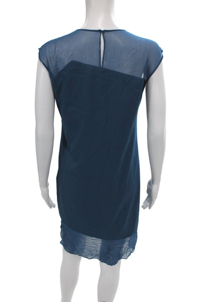 Parker Women Shift Dress Blue Sleeveless Round Neck Short Polyester Size S