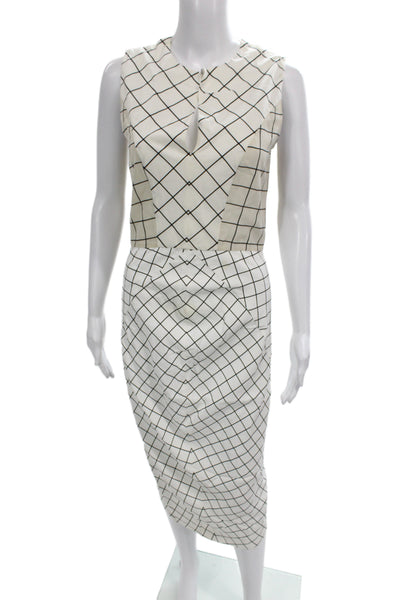 Sportmax Womens Sheath Dress White Check Mid Calf Zip Round Neck Size 10