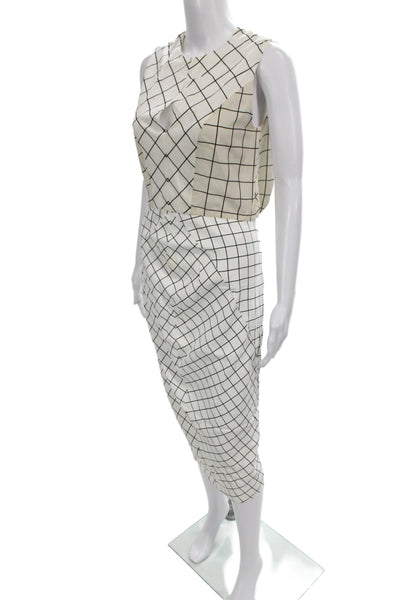 Sportmax Womens Sheath Dress White Check Mid Calf Zip Round Neck Size 10