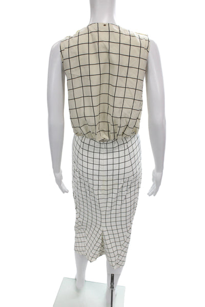 Sportmax Womens Sheath Dress White Check Mid Calf Zip Round Neck Size 10