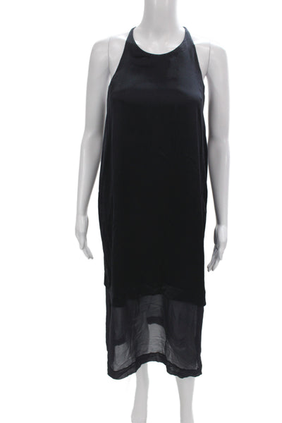Club Monaco Womens Tank Dress Black Silk Midi Zip Sleeveless Size 0