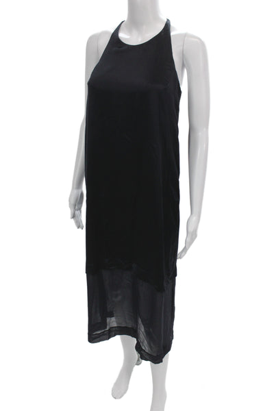 Club Monaco Womens Tank Dress Black Silk Midi Zip Sleeveless Size 0