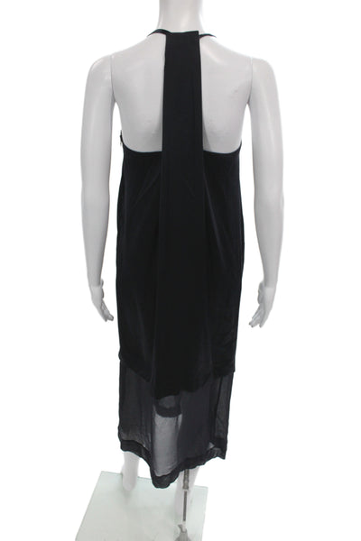 Club Monaco Womens Tank Dress Black Silk Midi Zip Sleeveless Size 0