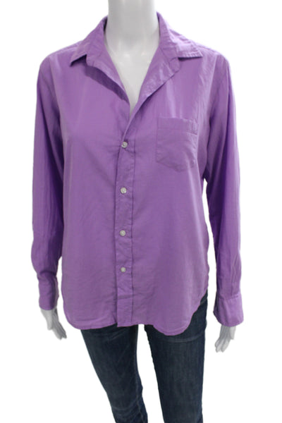 Frank & Eileen Womens Organic Cotton Purple Collared Button-Up Size XS