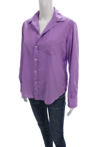Frank & Eileen Womens Organic Cotton Purple Collared Button-Up Size XS