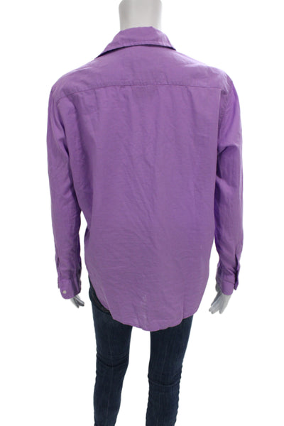 Frank & Eileen Womens Organic Cotton Purple Collared Button-Up Size XS