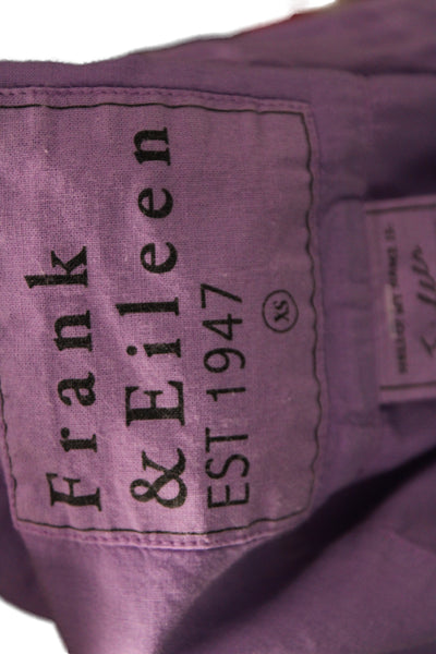 Frank & Eileen Womens Organic Cotton Purple Collared Button-Up Size XS